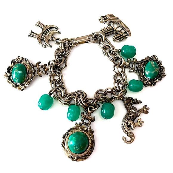 Vintage 1950’s Asian Jade Bead Charm Bracelet - Picture 1 of 4
